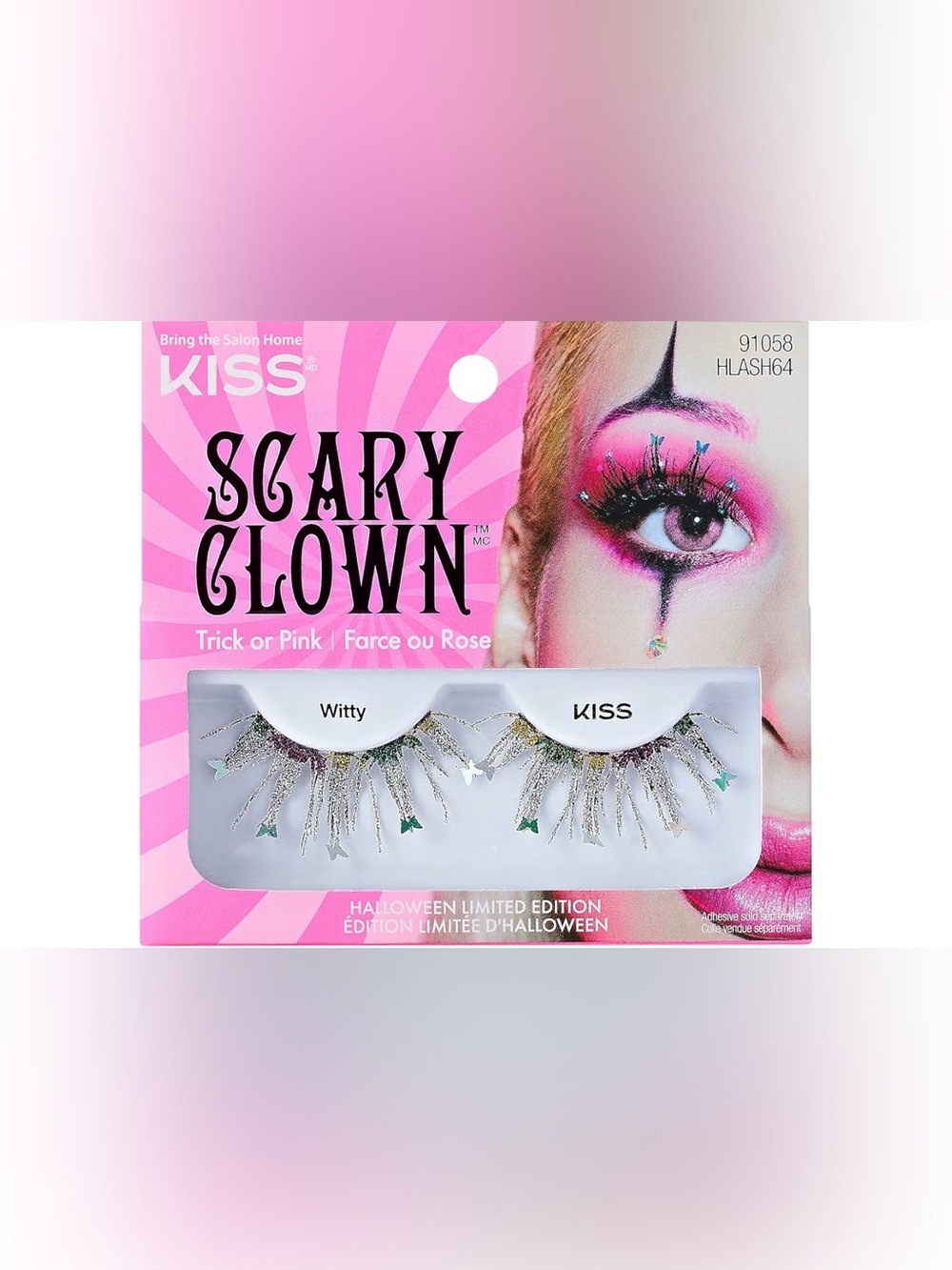 Kiss Scary Clown Witty Decorative Lashes - Pink & Silver with Green Accents